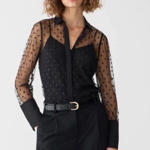 J.CREW Black Sheer Polka Dot Button Up Collared Blouse w/Camisole 00